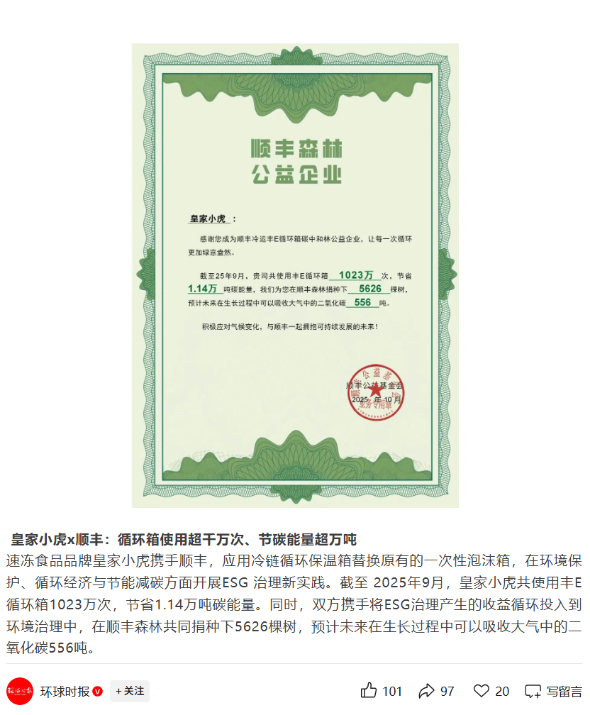 皇家小虎：從一票快遞的小改變，到年節(jié)碳超萬噸的ESG實(shí)踐